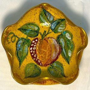 Italian Bowl Gold Trim And Fruit With Leaves. EUC Signed